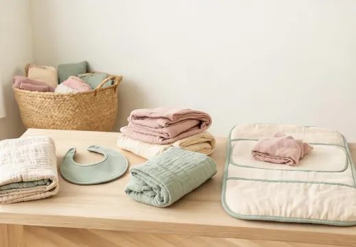 Folded baby textiles and nursery essentials